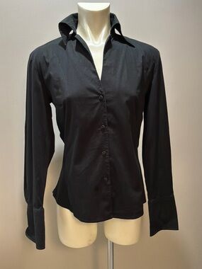 Women's Black Button-Down Shirt with Extended Cuffs